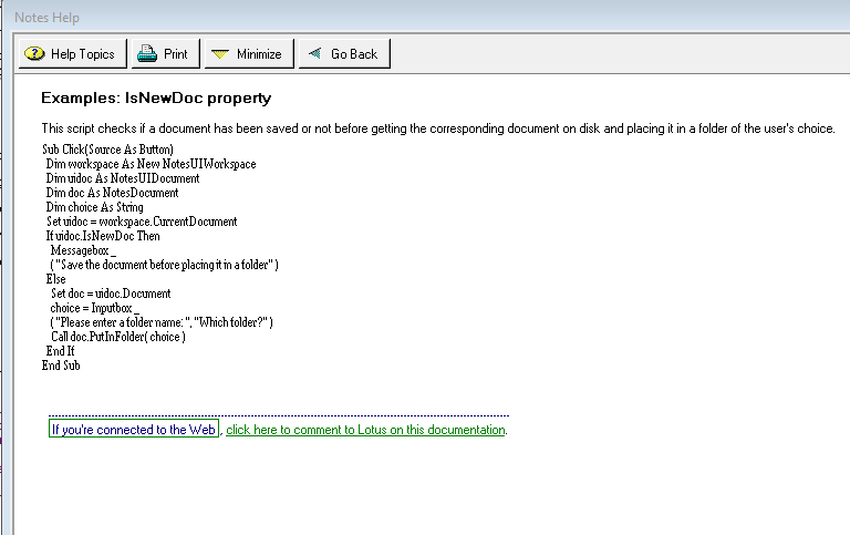 Screenshot of Notes help